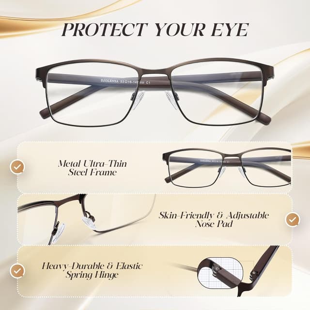 Detalle de DJOLENSA 3er-Pack Lesebrillen für Männer mit Blaulicht-Filter (Metallrahmen, Federscharnier) – Stärke +2.0