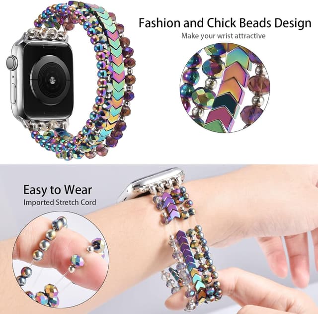 Detalle de V.R.HOPE Unique Beaded Strap for Apple Watch (Crystal Beaded Band) – Compatible with 44mm/45mm/46mm/49mm and 42mm/3/2/1