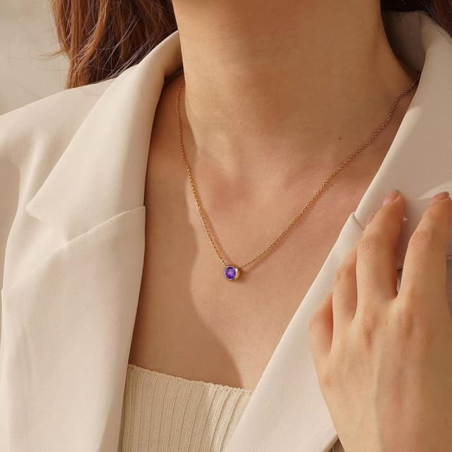 Detalle de TINGN Geburtsstein Kette Damen – 18K Gold Vergoldet Anhänger Halskette (16" + 2.5")