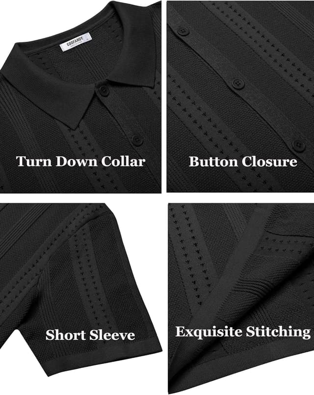 Thumbnail 5 de COOFANDY Knit Short Sleeve Button Down Polo Shirt