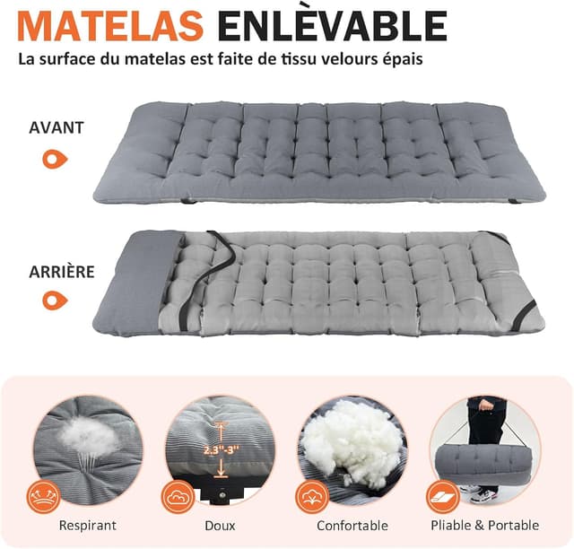 Detalle de Lit de camping pliable ATORPOK SHOP (capacité 200 kg) avec coussin et poche 3 en 1