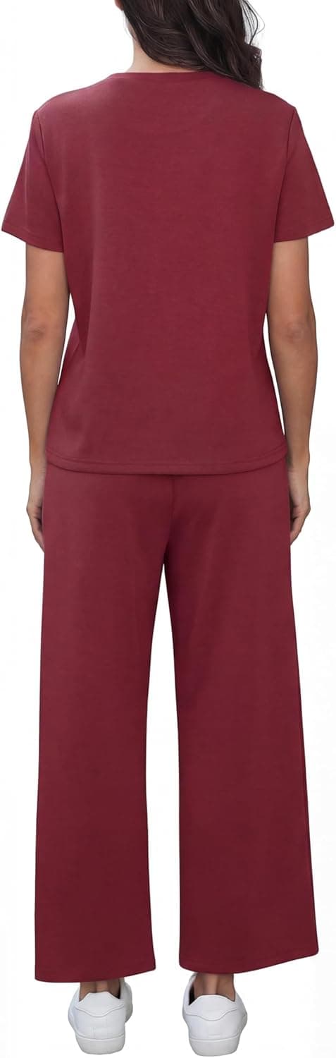 Detalle de GRECERELLE Airport Two Piece Travel Outfit Set for Women – breathable stretchy co-ord top and pocket joggers