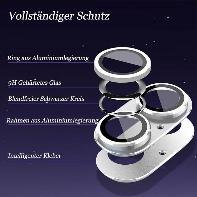 Detalle de 2er-Pack Kameraschutz aus gehärtetem Glas für iPhone 16 (6,1 Zoll) & iPhone 16 Plus (6,7 Zoll) mit Metallring für MagSafe-Adapter