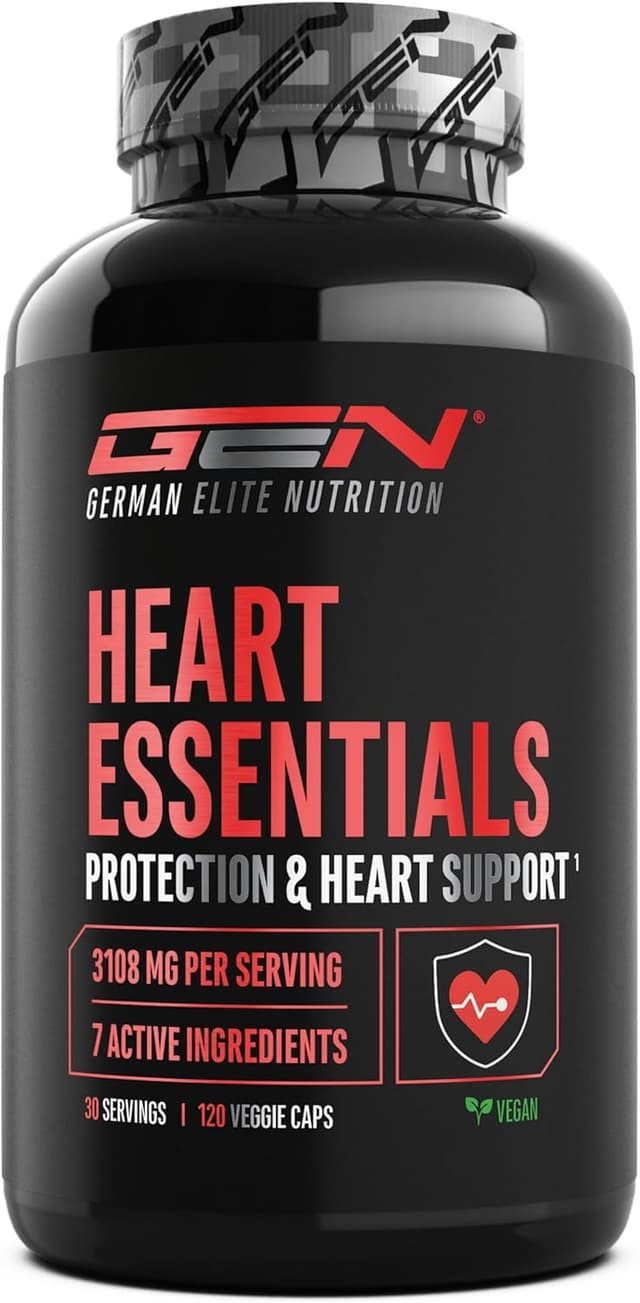 Detalle de Heart Essentials Herz-Komplex von German Elite Nutrition – 120 vegane Kapseln mit Q10 & Vitamin B1