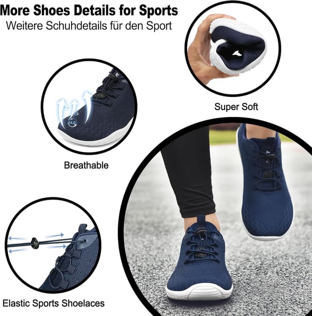 Detalle de Geweo Barfußschuhe für Herren & Damen – leichte, atmungsaktive Sneaker mit breiter Zehenbox (Zero-Drop)