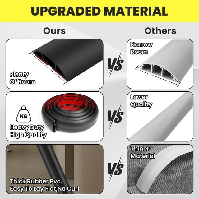 Detalle de Adiwo Boden-Kabelbrücke (2 m) mit 3 Kabelkanälen – PVC-Kabelschutz gegen Stolperfallen, Schwarz