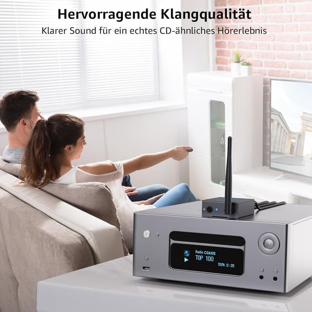 Detalle de 1Mii 1 TX + 1 RX drahtloser Audio Sender & Empfänger (2,4 GHz) für TV/PC zu Subwoofer, Aktivlautsprechern & Verstärkern