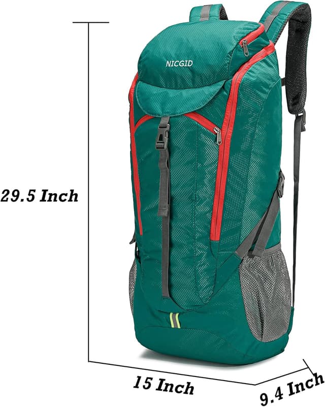 Detalle 2 de Nicgid foldable lightweight hiking backpack (50L/60L/70L) – water-resistant travel rucksack