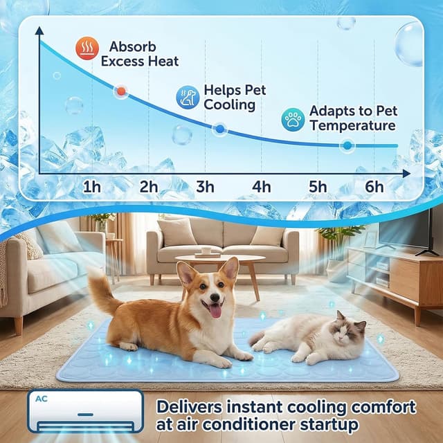 Detalle de Qoosea Tappetino rinfrescante per cani e gatti in seta di ghiaccio, 55 × 70 cm (blu)