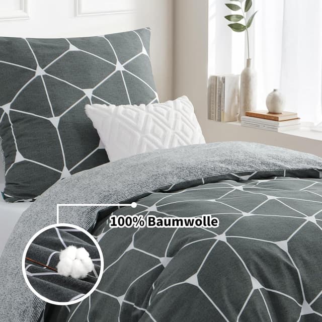 Detalle de RUIKASI Bettwäsche 155x220 Baumwolle, 2-teilig Anthrazit (mit Reißverschluss)