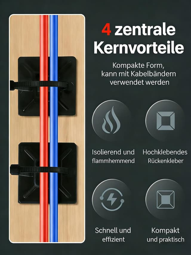 Detalle 2 de KLJ Klebesockel für Kabelbinder (Schwarz) – 100er Pack, 20 x 20 mm