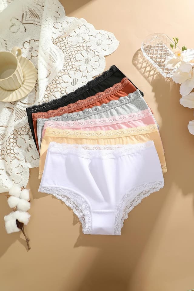 Detalle de ALL OF SHE confezione da 6 mutande donna in cotone (slip brasiliana in pizzo), vita media, traspiranti S-XXL