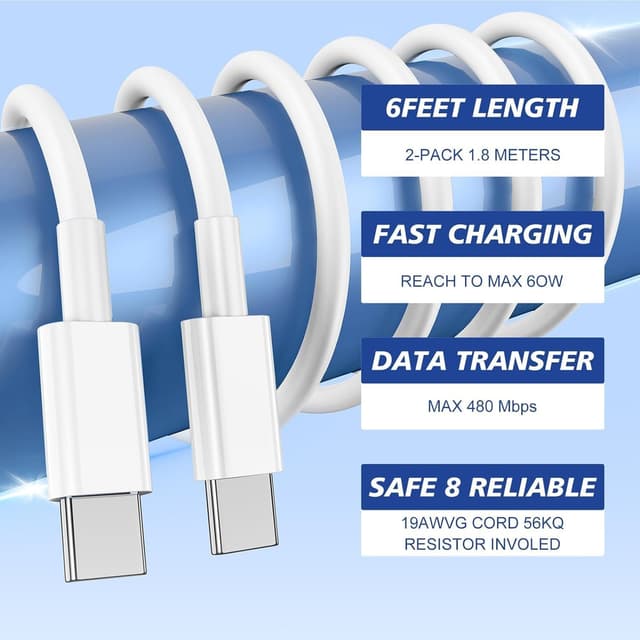 Detalle de USB-C fast charge cable 60W 2 pack