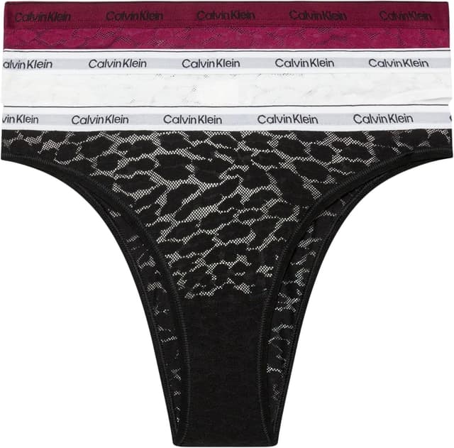 Detalle de Calvin Klein Women’s 3 Pack Low Rise Brazilian Briefs (leopard print stretch lace)