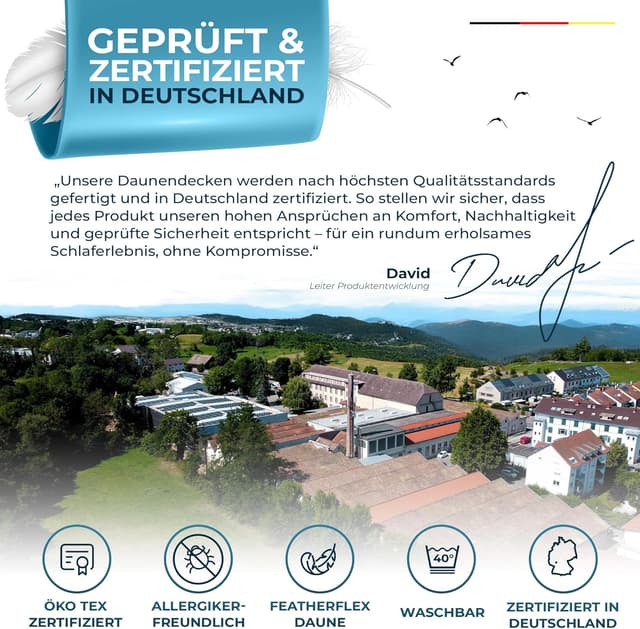Detalle 2 de Glückstoff® Winterdecke aus Federn und Daunen 155x220 cm – extra warme, waschbare Daunendecke für Allergiker
