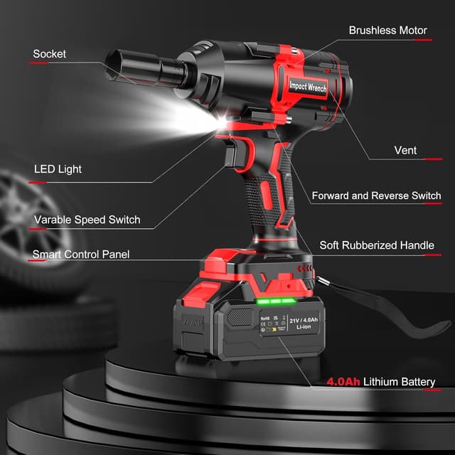Thumbnail 6 de Bamse Impact Wrench Cordless 1/2in brushless impact driver (21V) with 4000mAh battery, fast charger and 5 sockets