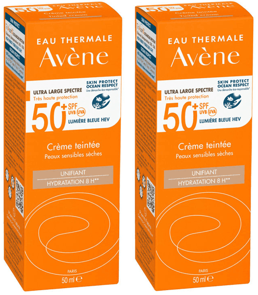 Detalle de Avène Crema Solar SPF50+ con color 2x50 ml
