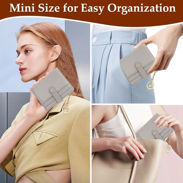 Detalle de GOUNNU Damen Geldbörse klein mit RFID-Blockierung, Münzfach & Schlüsselanhänger – Grau