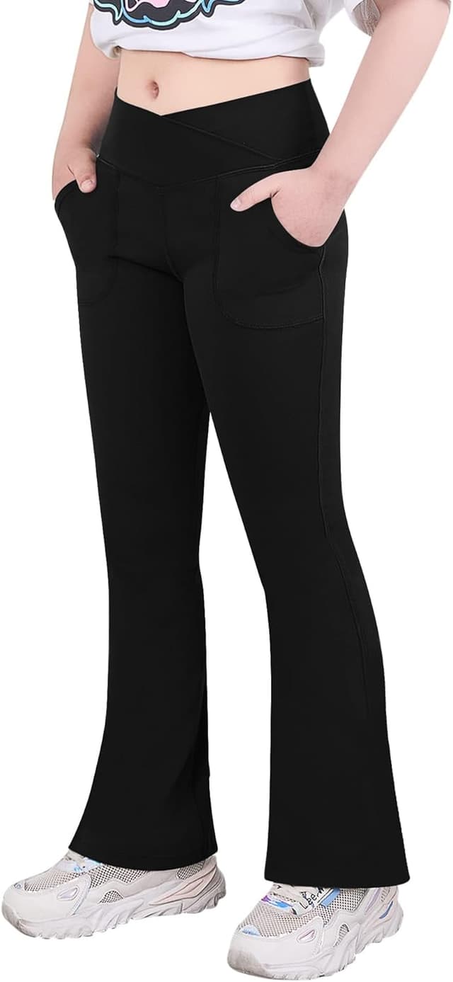 Detalle de Glacspyg Fille – collants/leggings évasés avec poches et ceinture en V