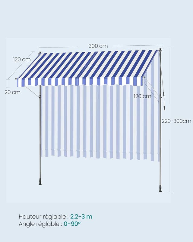 Detalle 2 de SONGMICS Store banne rétractable manuel GSA302QZ01 (300 x 120 cm) bleu et blanc