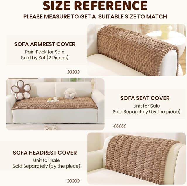 Thumbnail 6 de Royhom Copridivano spesso in peluche corto marrone 50 x 60 cm con antiscivolo