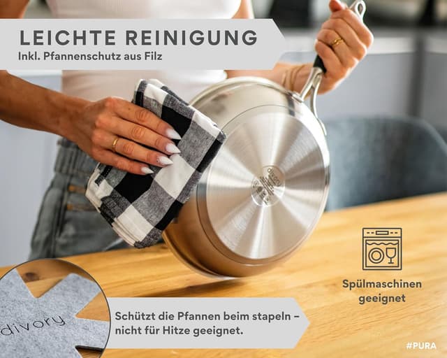 Detalle de DIVORY Edelstahlpfanne 24 cm (18/10) – unbeschichtet, ohne PTFE & PFOA, induktionsgeeignet