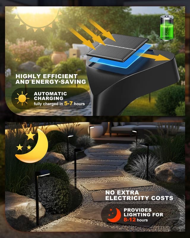 Detalle de Airoieak 4-Pack Solar Path Lights (15 LEDs) for Outdoor Garden, IP44 Waterproof