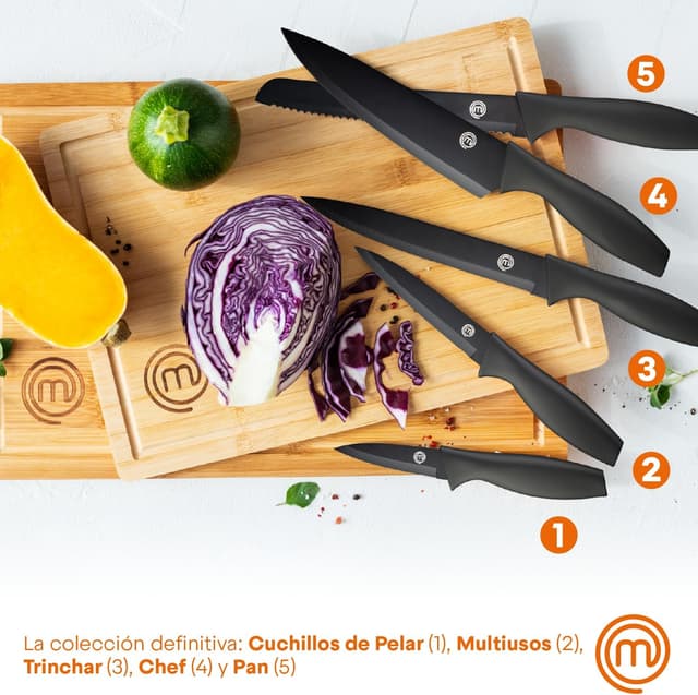 Detalle 2 de MasterChef Set de Cuchillos de Cocina 5 Piezas 🗡