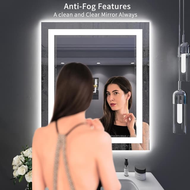 Detalle de LOAAO 30x36 LED Bathroom Mirror with Lights, Anti-Fog, Dimmable & Memory Function