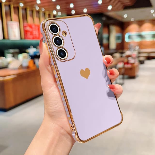 Detalle 2 de Urarssa Cute Bling Heart Case for Samsung Galaxy S24 (Purple) – shockproof silicone bumper cover