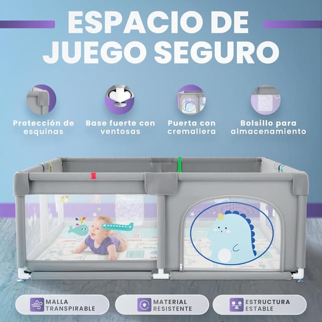 Thumbnail 2 de JUPPLIES Parque Infantil Bebé 150x180cm 🌟 con Alfombra y Agarraderas