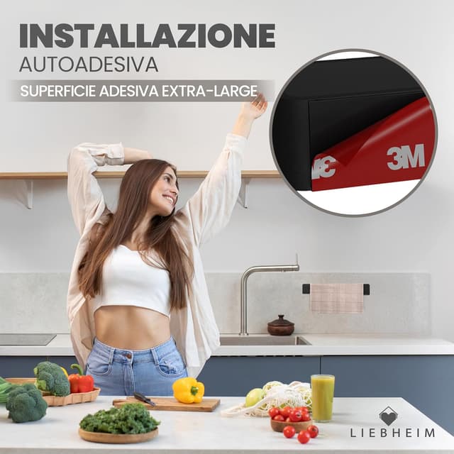 Detalle de LIEBHEIM porta asciugamani adesivo da parete in alluminio nero, senza forare (22 cm)