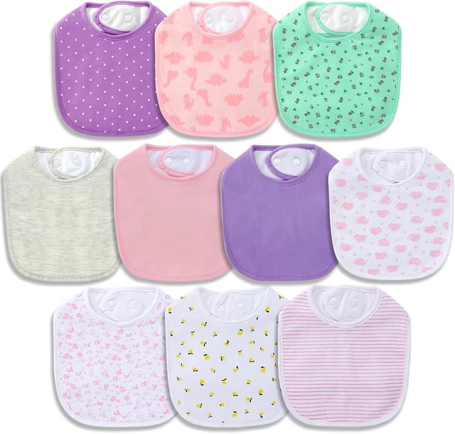 Detalle de Hakochia Waterproof Baby Bibs (4-layer cotton) for Newborns, 0–12 Months, 10-pack with adjustable snaps