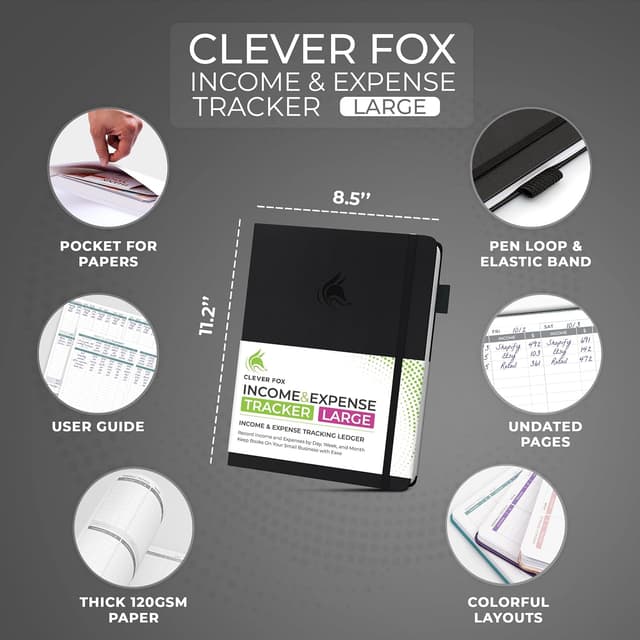 Detalle 2 de Clever Fox Income & Expense Tracker Large A4 Ledger Book (2-Year, Black) – Accounting & bookkeeping record notebook