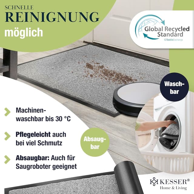 Detalle de KESSER Schmutzfangmatte Profi-Fußmatte in Hellgrau, 60x90 cm – rutschfest & maschinenwaschbar