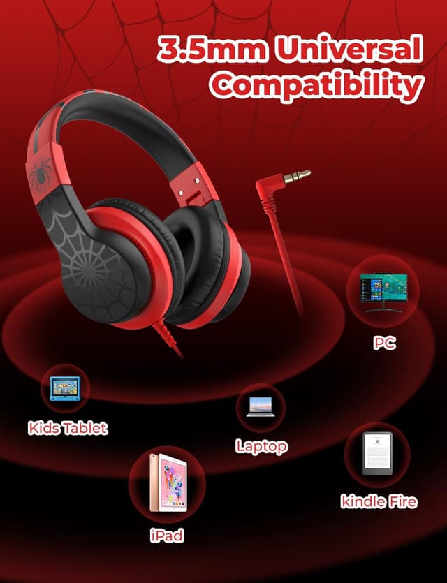 Detalle de iClever Kids HS19S safe volume 85dBA over-ear headphones (3.5mm wired, foldable)