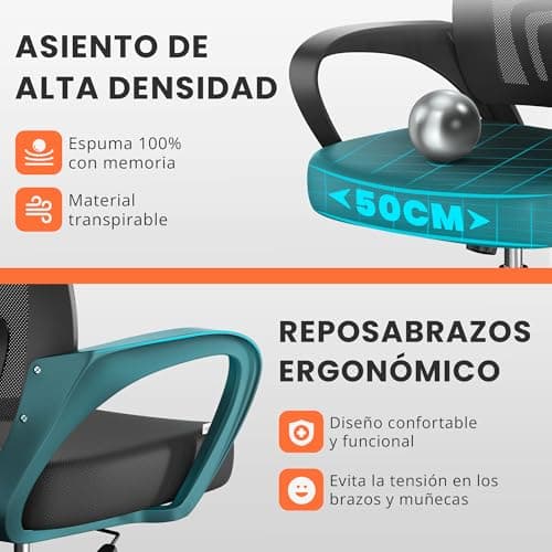 Detalle de JUPPLIES Silla de escritorio ergonómica con soporte lumbar y malla transpirable (hasta 110 kg)