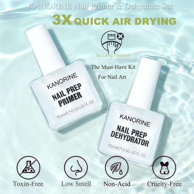 Detalle 2 de Kanorine Natural Nail Prep : set déshydratant sans acide + apprêt (primer) pour vernis semi-permanent, gel et acrylique