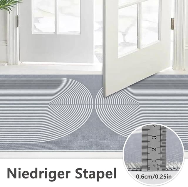 Detalle de Capslpad Flur-Läufer 80x200 cm mit doppeltem Bogen in Weiß (Natur-Look) – waschbar, rutschfest