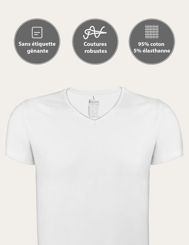 Detalle de Lot de 4 t-shirts ALPIDEX homme col en V (coton/élasthanne) à porter en sous-vêtement