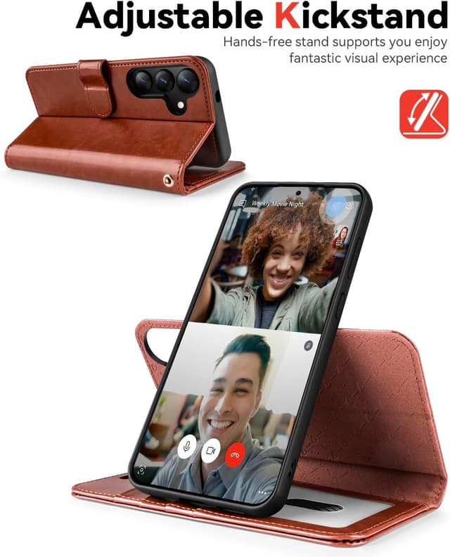 Detalle de OCASE 2in1 Hülle für Samsung Galaxy S25 Plus mit abnehmbarem magnetischem Cover, Kartenfach & RFID-Schutz (braun)