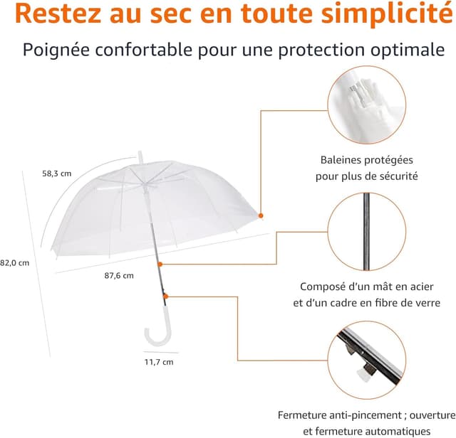Detalle de Amazon Basics Parapluie bulle octogonale transparent