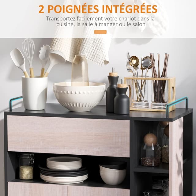 Thumbnail 4 de HOMCOM Chariot de Service Cuisine à Roulettes