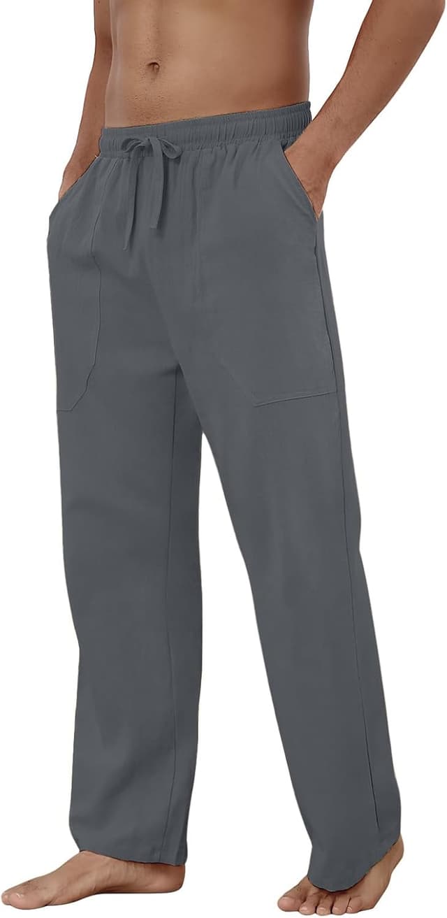 Detalle de Puimentiua Leinenhose Herren – leichte Sommerhose mit Tunnelzug, Taschen und Leinen-Baumwoll-Mix (S–3XL)