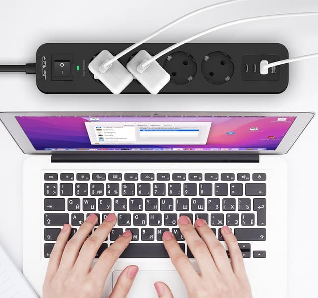 Thumbnail 6 de JSVER ciabatta elettrica con 4 porte USB (2 USB-A + 2 USB-C), 4 m e adattatore: 3680 W/16 A, nero