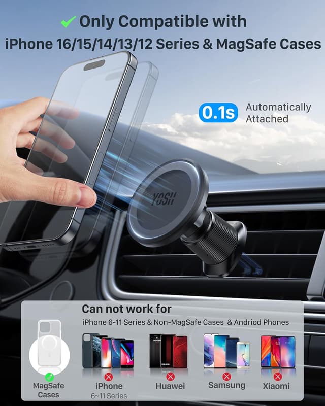 Detalle 2 de YOSH MagSafe Car Mount Air Vent 12N52