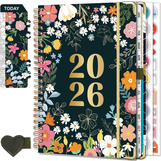 Detalle de NEYSA Agenda 2026 semainier A5 spiralé (janvier à décembre) avec boucle stylo, règle signet & pochette