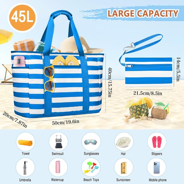 Thumbnail 6 de KTUEOV sac de plage femme XXL 45 L pliable imperméable, avec fermetures et poches