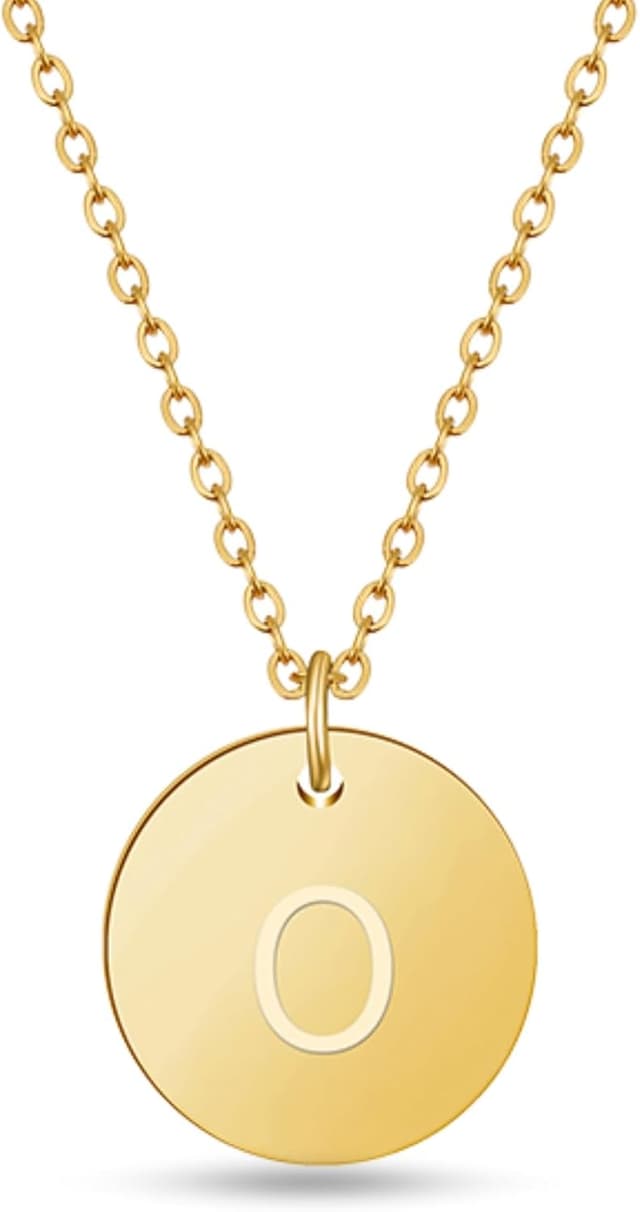 Detalle de Good.Designs Collier de dames en or avec médaillon personnalisé (initiale gravée) – bijoux pour femmes