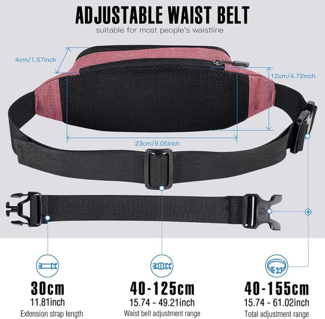 Detalle de Waterfly Bumbags Waist Fanny Pack for Women & Men – Adjustable Belt Bum Bag with Separate Zips